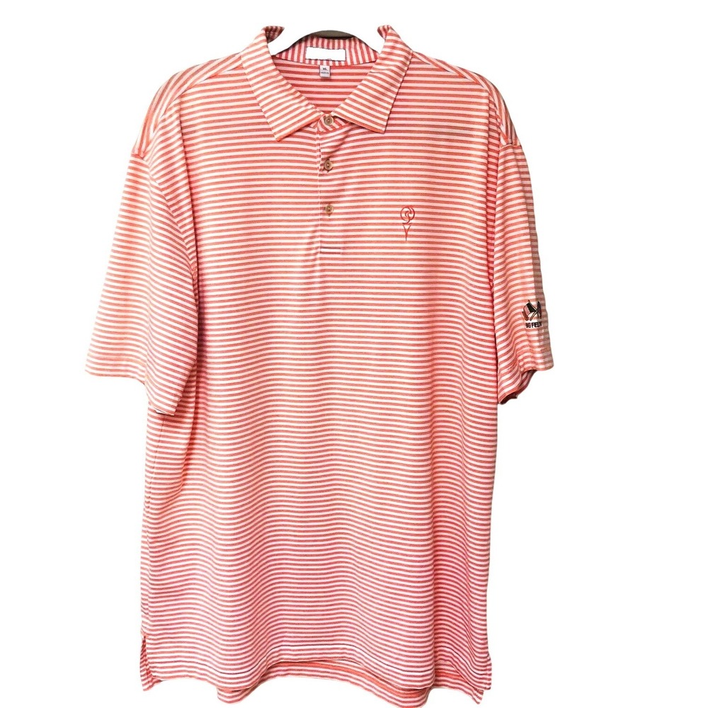 Peter Millar Mens Summer Comfort Golf‎ Polo Shirt XL Orange Striped Quail Valley - Picture 2 of 9